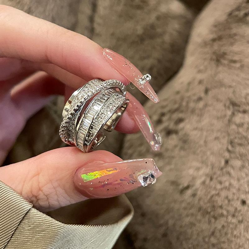Luxury Zircon Sparkling Diamond Spirit Serpentine Ring Silver Open Ring High Quality Texture Simple and Versatile Trendy Cool Handmade for Women