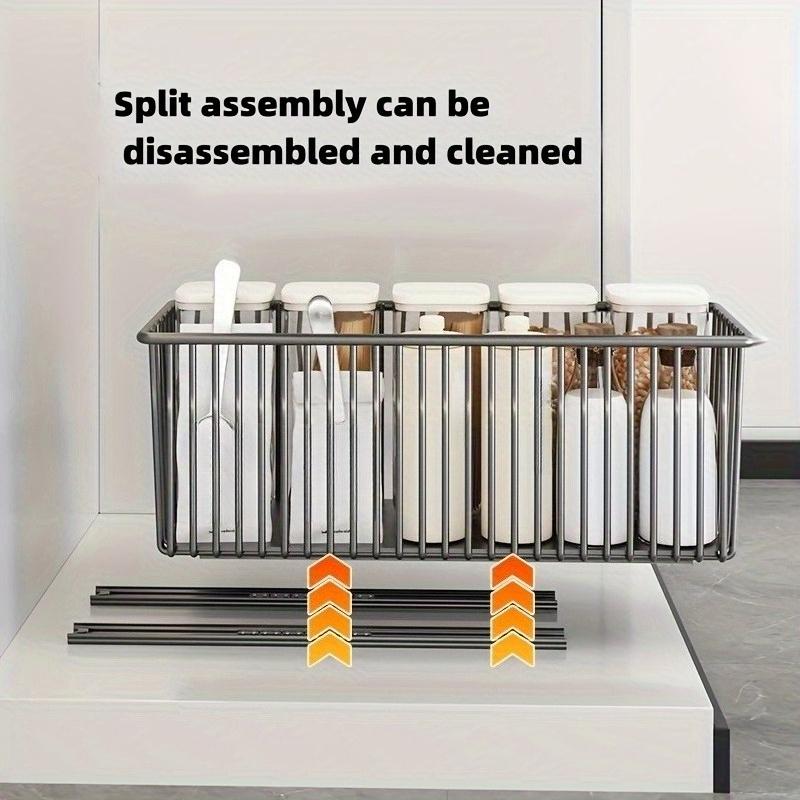 Pull Out Kitchen Storage Basket with Rails Carbon Steel Rustproof Pantry Organizer Cabinet Organizer Rack for Under Sink Estante