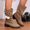 Foreign Trade Large Size Square Heel Polished Suede Fashion Boots Autumn and Winter New Christmas Style Square and Round Head Women's Boots