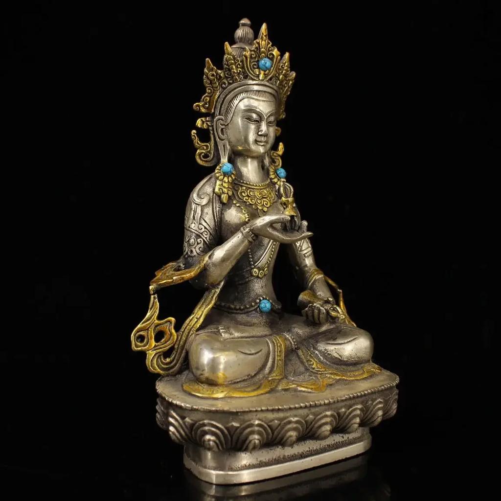 21СМ 21СМ Тибет Ваджрасаттва Посеребренная Бронзовая и Золотая Статуя Будды