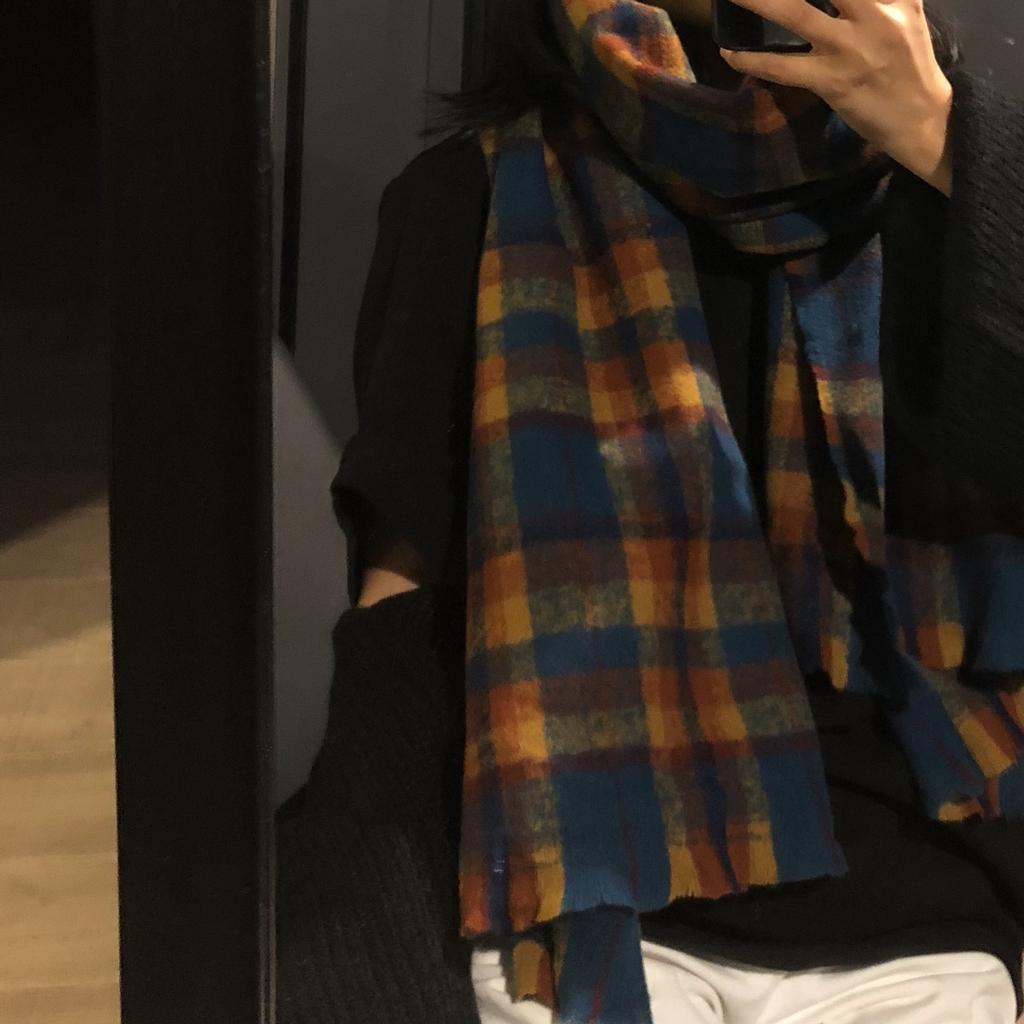 Retro Plaid Imitation Cashmere Scarf Shawl Dual Purpose Women's Winter Versatile Thickened Warm Long Style Versatile New Style