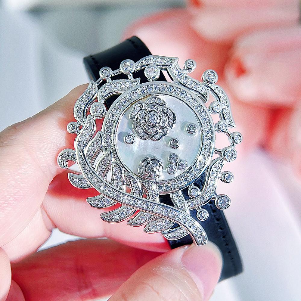 CMM 1 шт. великолепный Pave CZ циркон розовые цветы кулон ожерелье часы кожаный ремень браслет браслеты несколько способов ношения ювелирных изделий