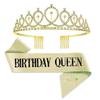 2Pcs/Set Glitter Birthday Tiara Gold Crystal Crown New Birthday Party Crown Sash  18 21 30 40 50th