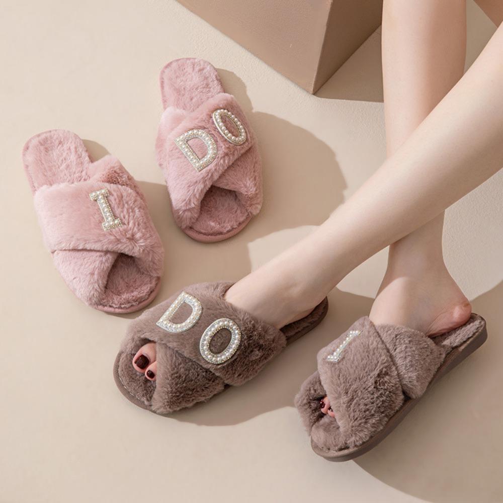 Plush Slippers for Women's Indoor Leisure Cross Plush Slippers Cotton Home Slippers Women Shoes Chanclas Mujer