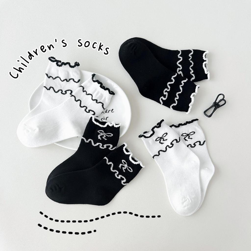 Осенние детские носки средней длины с мультяшным горошком - Универсальный корейский стиль для мальчиков и девочек