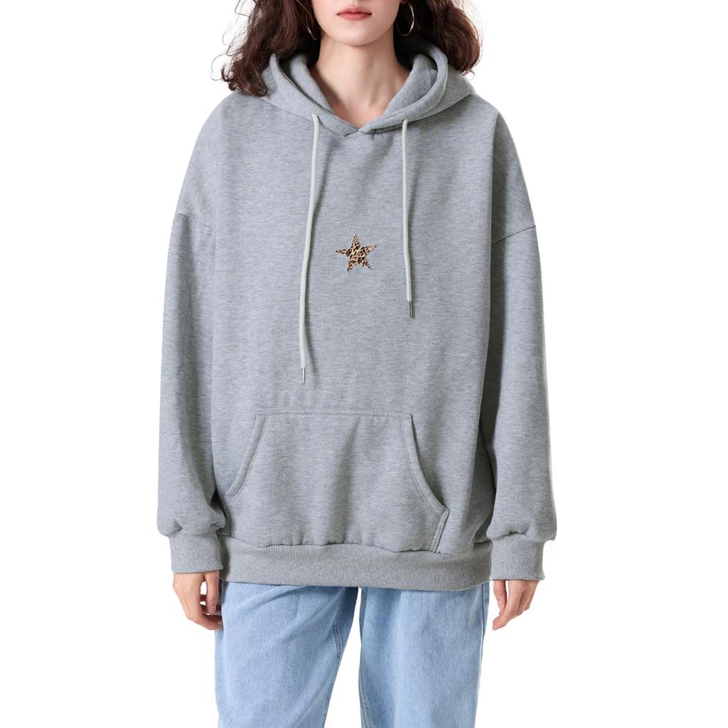 Женская толстовка с капюшоном, свободная, с длинными рукавами, принтом звезд, с передним карманом для уличной моды на осень-зиму