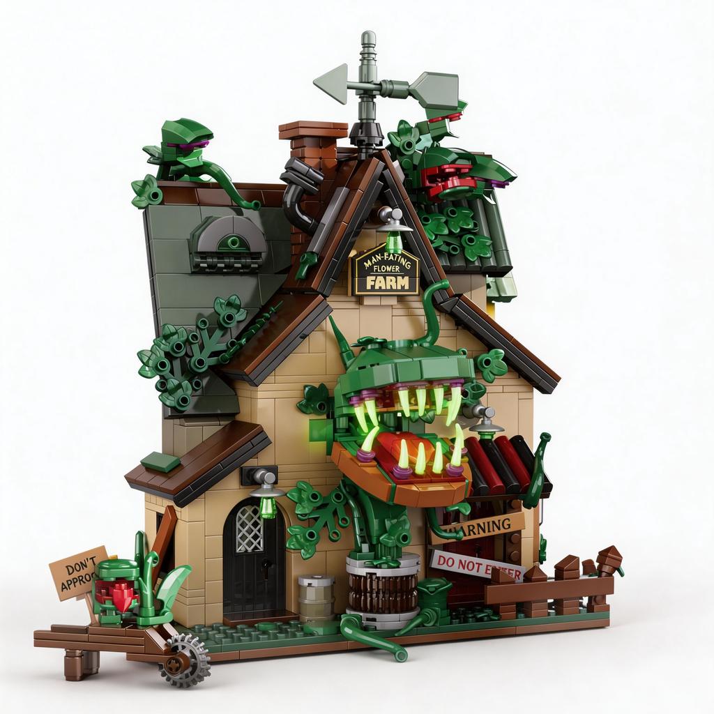 Creepy Carnivorous Plant House Building Blocks , Giant Venus Flytrap House Bricks Model, Creative Desktop Collectible Decor