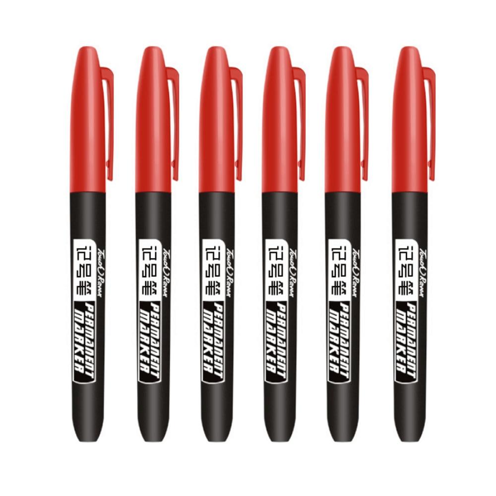 6 шт./компл. перманентный маркер, тонкие водостойкие чернила, тонкий наконечник, сырой наконечник, черные, синие, красные чернила, 1,5 мм, тонкие цветные маркеры