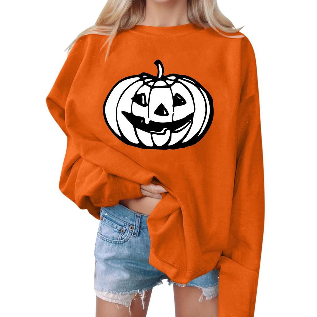 Женские повседневные модные толстовки с длинным рукавом и круглым вырезом с принтом Хэллоуина, пуловер, топ