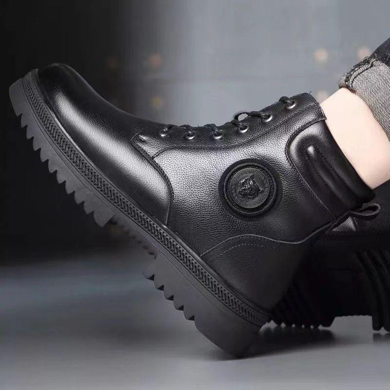 Martin Boots Men's New Winter Velvet Thickened Warm Men's High-top Cotton Shoes Soft Leather Outdoor Snow Boots