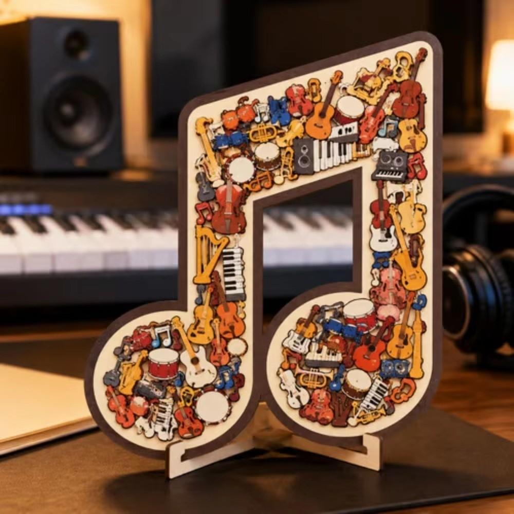 Musical Note Shape Wooden Jigsaw Puzzle Instrument Print Musical Note Puzzle Table Decor