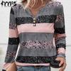 Women's Fashion Casual Spring Fall Colour Block Print Long Sleeve V-Neck Blouses & Shirts