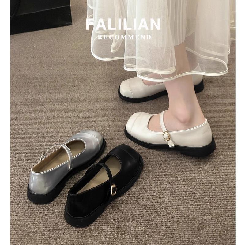 Literary and artistic low-heeled shallow mouth with Mary Jane small leather shoes commuting versatile Doudou shoes summer new single shoes