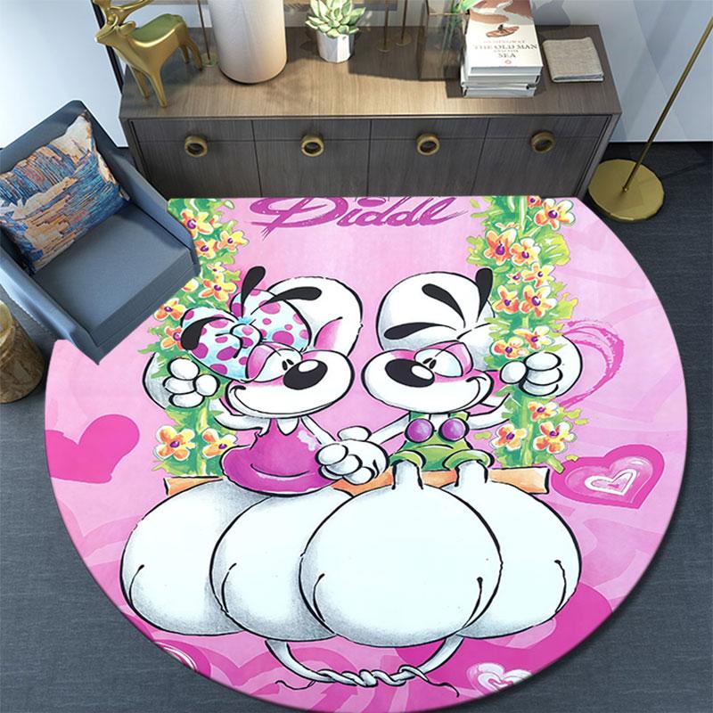 Diddl pattern round rug,Carpet Rug for Living Room Bedroom Playroom ,Non-slip Floor Mat,Holiday Gifts and Birthday Gifts.