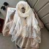 Pearls Silk Scarf Shawls Transparent Mesh Neck Scarves Luxury   Ladies/Girls