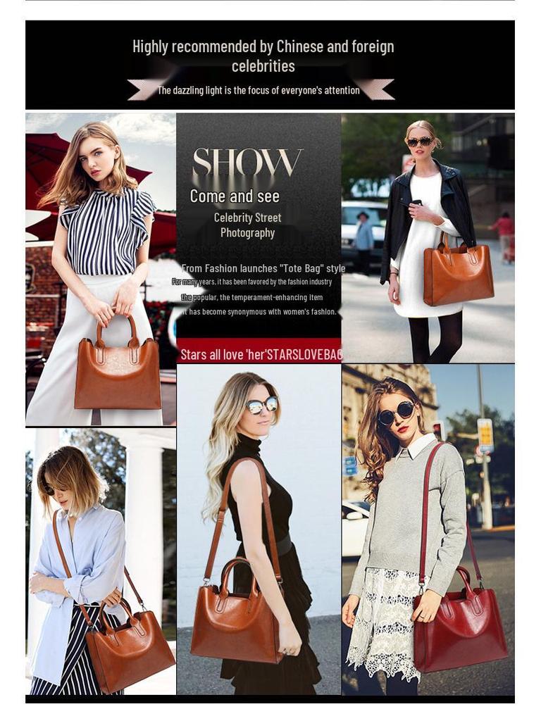 2024 Новая европейская и американская мода Женская сумка из масляной кожи - Простая универсальная сумка через плечо и кроссбоди