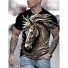 Black White Horse Graphic 3d Full Print T-shirt For Men Fashion Short Sleeve Crew Neck Tshirt Casual Summer Oversized Top