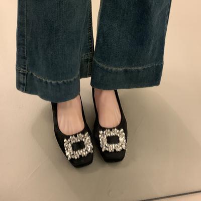 Французские нежные балетки с феей ветра 2025 осень новинка с мелким вырезом стразами вечерние вечерние туфли с квадратным носком темпераментные одинарные туфли женские