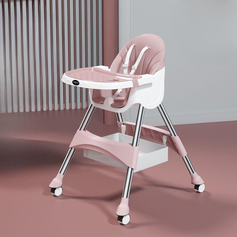 Baby High Chair Feeding Chair Seat Ajustable Height Dining Table Booster with Detachable Double Tray Safety Belt PU Cushion