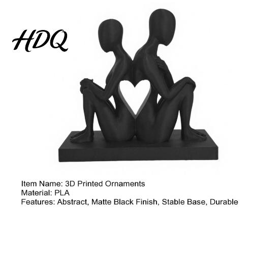Прочный 3D-печатный декор Абстрактная скульптура пары спина к спине Матовый черный Настольные украшения