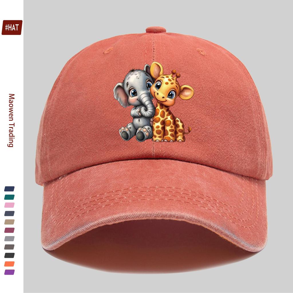 pc pcs Giraffe Elephant Print Trucker Cap Adjustable Snapback Suitable for Men Women Lightweight Vintage Washed Basebal