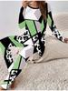 Евро-американская мода 3D с ретро-принтом женский всесезонный комплект из двух предметов: футболка с длинным рукавом + длинные брюки. Идеальный подарок на Новый год и Рождество