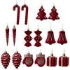 2 Pcs Velvet Christmas Ornaments Shatterproof Glitter Sequins Flocked Bell/Candy Cane/Ice Isicle Hanging Decoration for Xmas Tree Holiday Party Decor