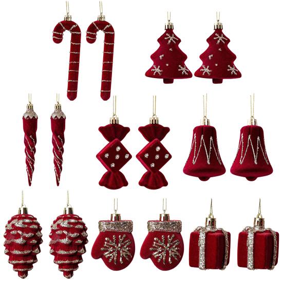 2 Pcs Velvet Christmas Ornaments Shatterproof Glitter Sequins Flocked Bell/Candy Cane/Ice Isicle Hanging Decoration for Xmas Tree Holiday Party Decor