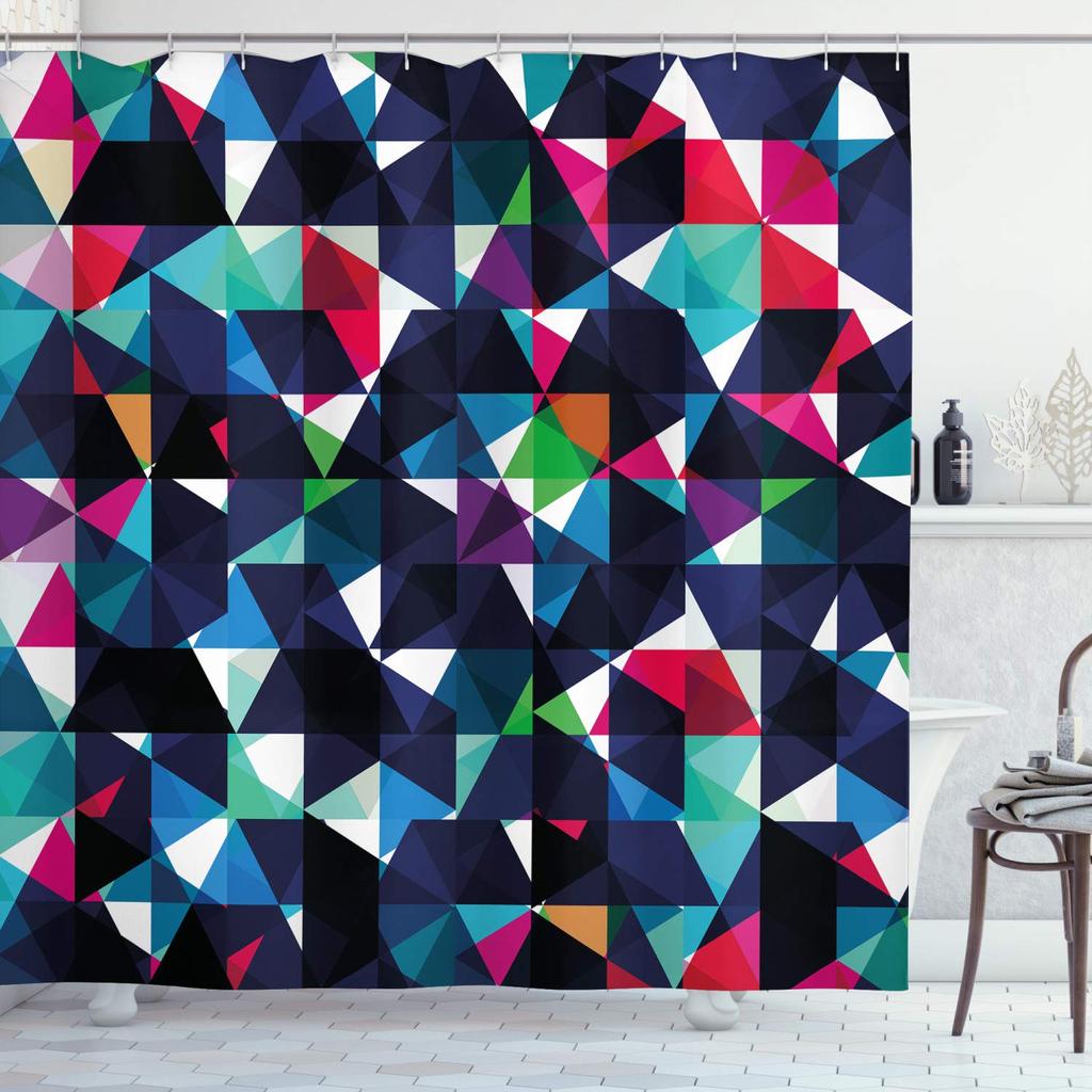 Mosaic Shower Curtain,Modern Mosaic Geometric Seamless Tiles Design Patchwork Artwork Polyester Fabric Waterproof Shower Curtain