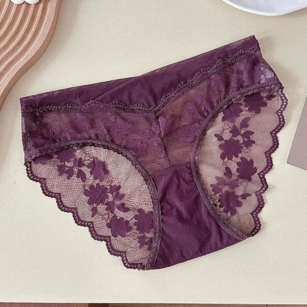 Fashion Mesh Lace Flower Panties Transparent Low Waist French Style Briefs Breathable Women Underwear Summer Spring