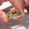 Великолепные женские кольца с шампанским кубическим цирконием, золотистого цвета, обручальное, свадебное, аксессуары, подарок, новая модная бижутерия