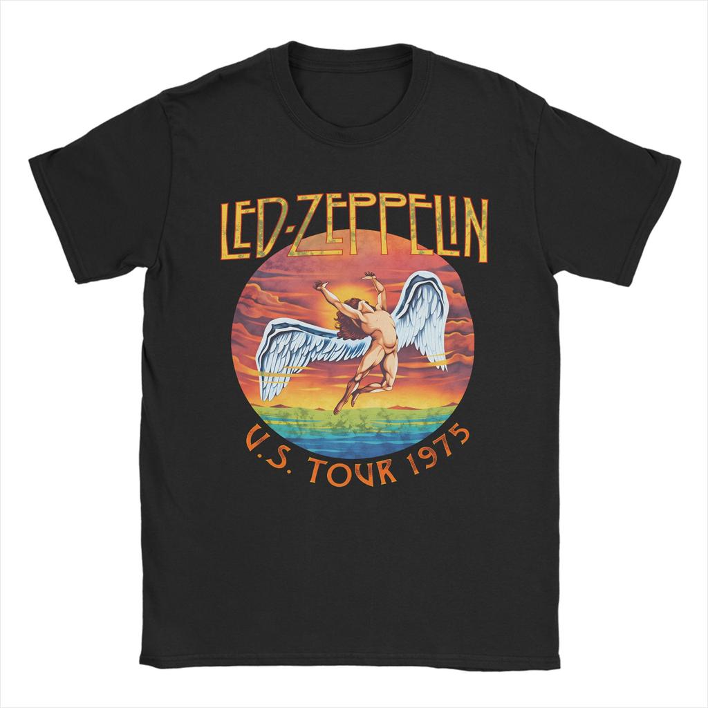 Rock band Led Zeppelins falling angel Awesome 100 Cotton Tees Short Sleeve T Shirts Crew Neck Tops Graphic Printed