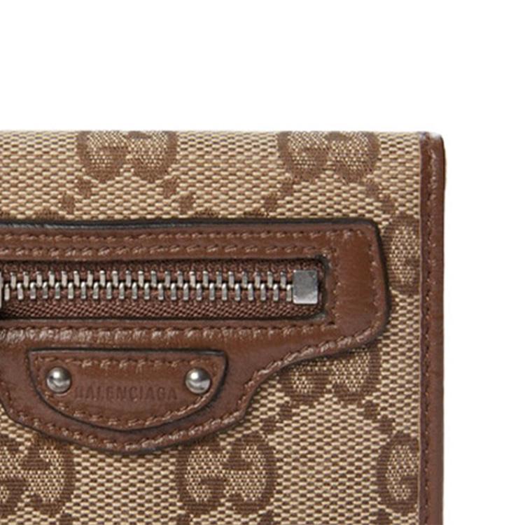 Gucci X Balenciaga Fall Winter Logo Canvas Wallet Unisex Wallet Ebony Brown 681708-GY5SN-8563