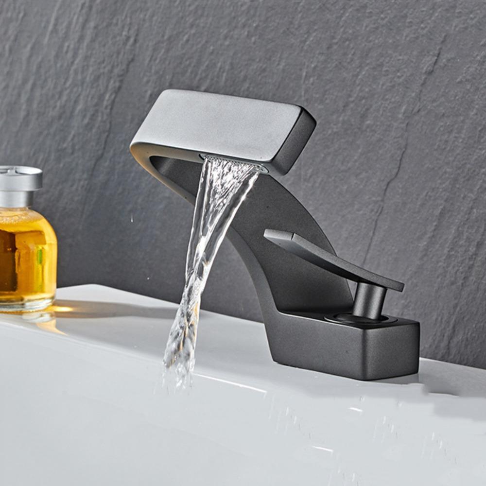 Matte Golden White Basin Faucet Brushed Gold Black Chrome Waterfall Tap Contemporary Design Hot Cold Water Deck Mounted Faucet