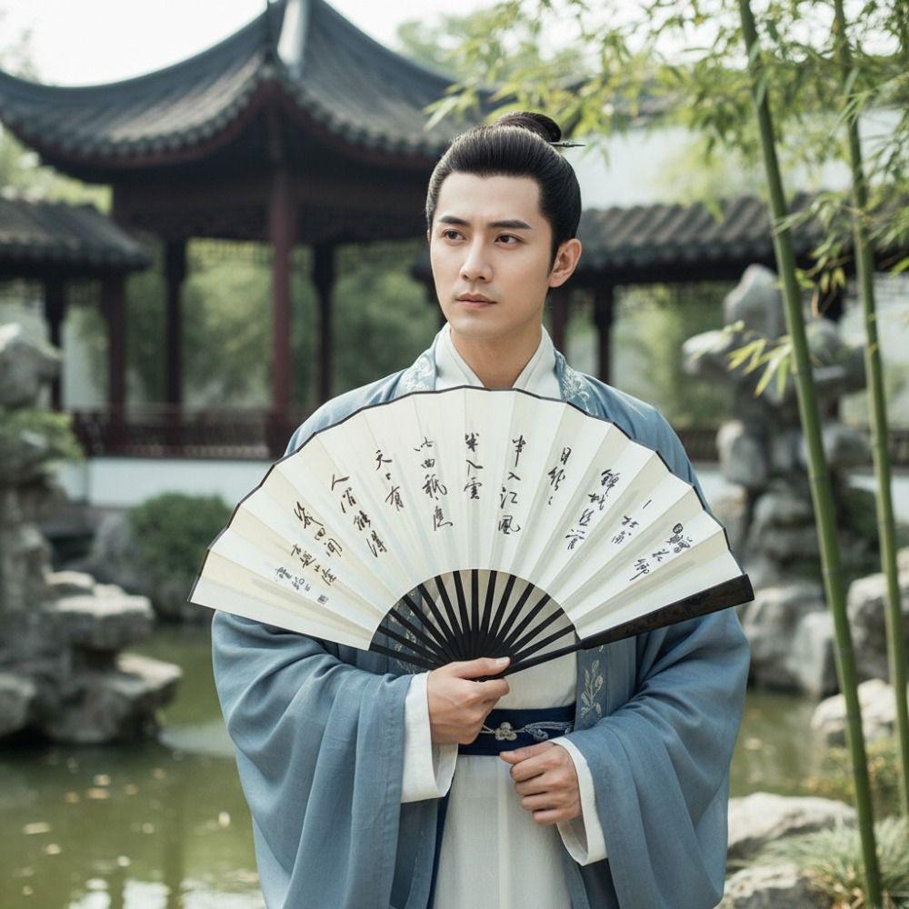 Large Size Ancient Painting Hand Fan Hand Held Summer Fan Party Favor Man Silk Fan  Photo Props