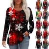 Ladies' Casual Fashion Printed Round Neck Long Pleated T-shirt Top Christmas