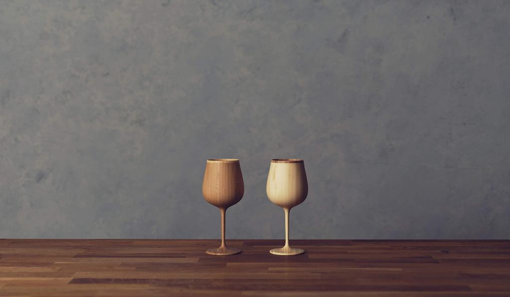 RIVERET Wine Glass Burgundy 380ml Pair Set Bamboo Dishwasher Safe White/Brown RV-118WB