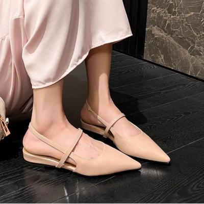 Лакированные сандалии-бао тоу на одном ремешке, женские, новинка лета, с острым носком, с мелким вырезом, для улицы, на низком каблуке