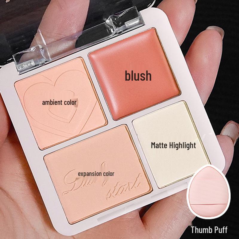 Корейская атмосфера: Четырехцветная палетка румян и хайлайтера для контурирования и осветления