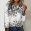 Tops For Spring&Autumn Trees Flowers Print Round Neck Long Sleeve T-shirt Fall Casual Slim Pullover Women's Long Sleeve Top