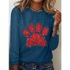 Round Neck 3D Printed Love Cat Footprint Pattern Top Fashionable Casual Long Sleeved Women's T-shirts