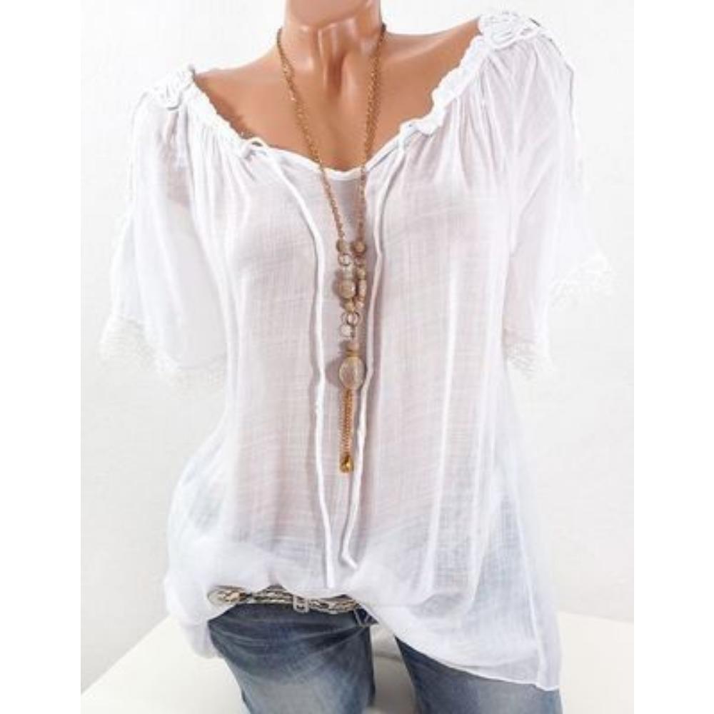 GMXIA Женские модные повседневные летние однотонные блузки и рубашки с короткими рукавами с принтом