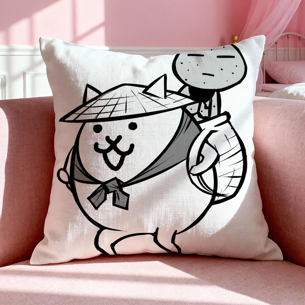 Game TThe Battle Cats Cushion Cover Breathable Linen Pillowcase Summer Odorless EcoFriendly Invisible Zipper Washable