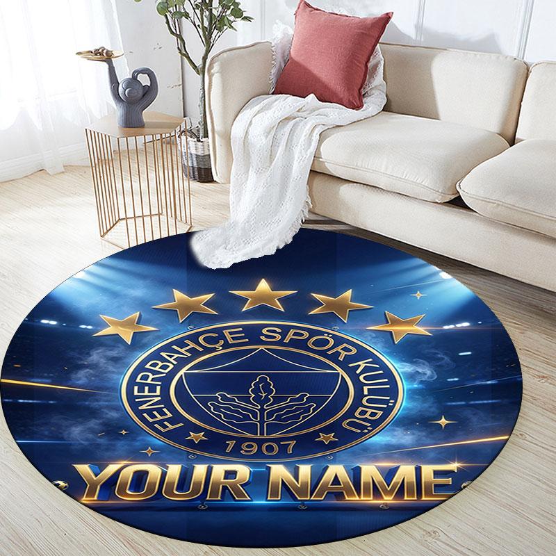 Custom Name,Fenerbahce pattern round rug,Carpet Rug for Living Room Bedroom Playroom ,Non-slip Floor Mat,Holiday Gifts and Birthday Gifts.