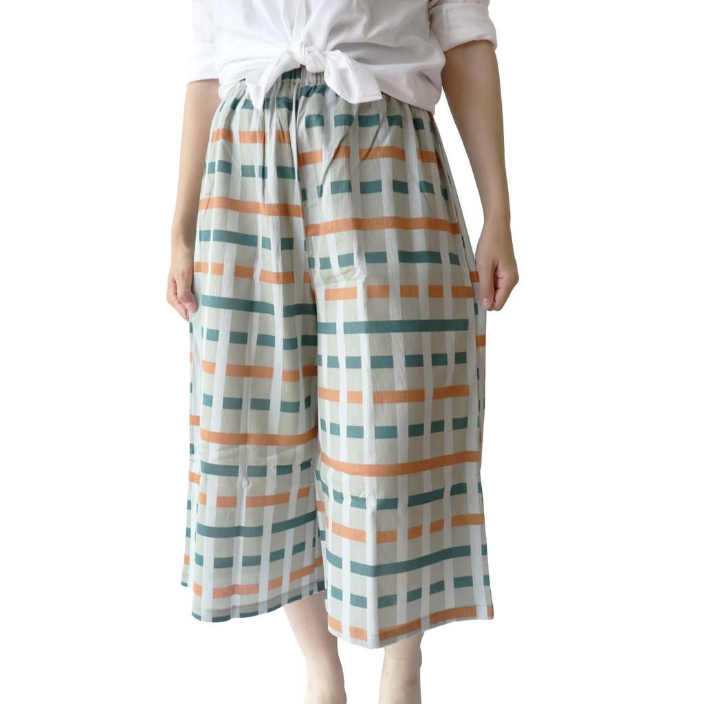 Suzumen Summer Gaucho Gaucho Japanese Retro Made in Takashima Chijimi 6391 Pattern Size Women's Pants, 3/4 Length, Stylish, Style, Pattern, Style,