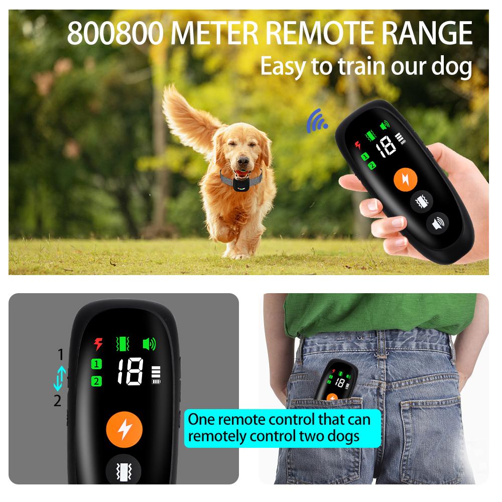 New 800m Electronic Dog Training Collar Remote Control Shock Collar Waterproof Anti Bark Dog Collar with Shock Vibration Sound