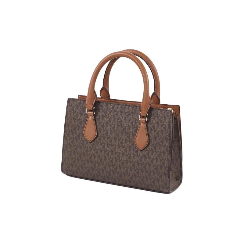 Michael Kors Mk Sheila Классический Логотип Подвеска Молния Сумка-тоут Сумка для покупок Покрытый холст Плечо Ручная Сумка Через плечо Маленькая 35S3G6HS5B-BROWN