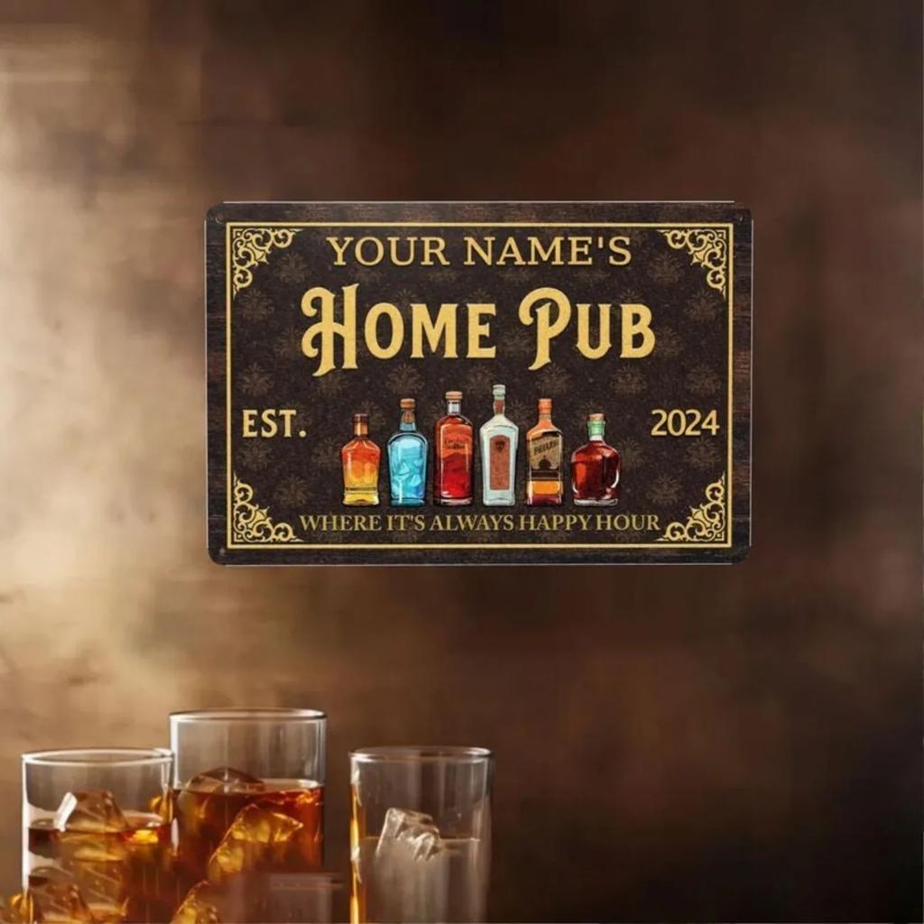 1 шт. Персонализированная вывеска для паба, индивидуальное название, бар, виски, бурбон, металлическое украшение, ретро настенное искусство, сверхпрочная