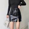 Sexy Slit Slim Mini Skirts for Women Spring Autumn Crocodile Pattern High Waist Hip Leather Skirts Fashion Hotties Bottoms