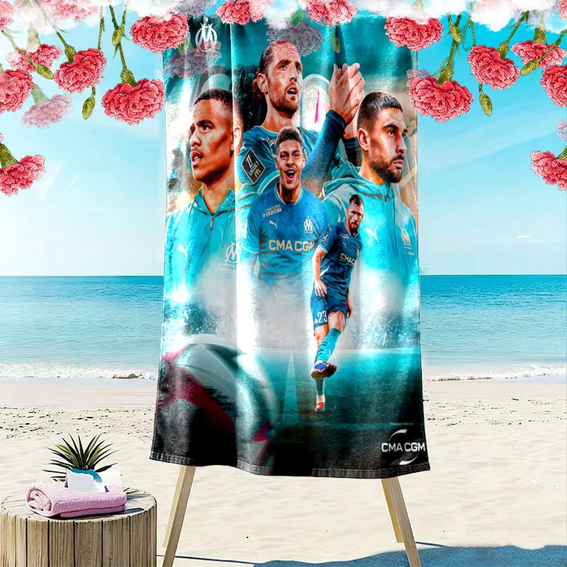 Olympique de Marseille Print Beach Towel, Large Soft Quick Dry Towel for Beach Camping Swimming